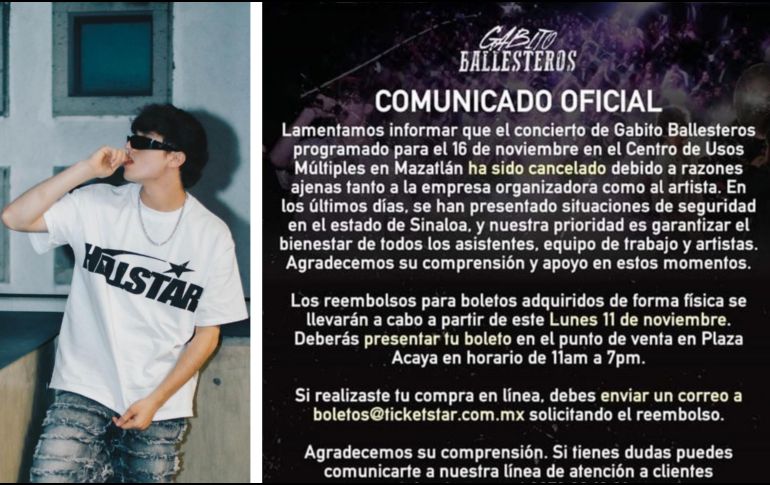 El concierto de Gabito Ballesteros en Mazatlán ha quedado cancelado. ESPECIAL / INSTAGRAM @gabitoballesteros