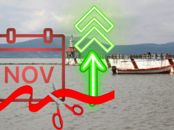 El Lago de Chapala mantiene un excelente nivel de agua al inicio de mes; este es su registro hoy viernes 01 de noviembre de 2024. ESPECIAL/ CANVA