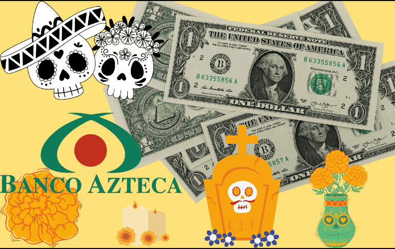 Esta es la cotización del dólar estadounidense frente al superpeso para el día de hoy sábado 02 de noviembre de 2024, “Día de Muertos” en México, en Banco Azteca. ESPECIAL/ CANVA