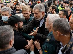 Mientras intentaban establecer un cordón de seguridad en torno al rey, una unidad de caballería del dispositivo policial intervino para alejar a los más exaltados. EFE/ B. ALIÑO