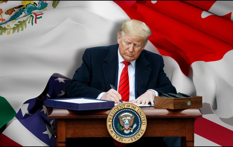 Larry Rubin señala que Donald Trump impulsó el T-MEC, que es un auténtico motor de la economía de la región de América del Norte. ESPECIAL / AP y CANVA