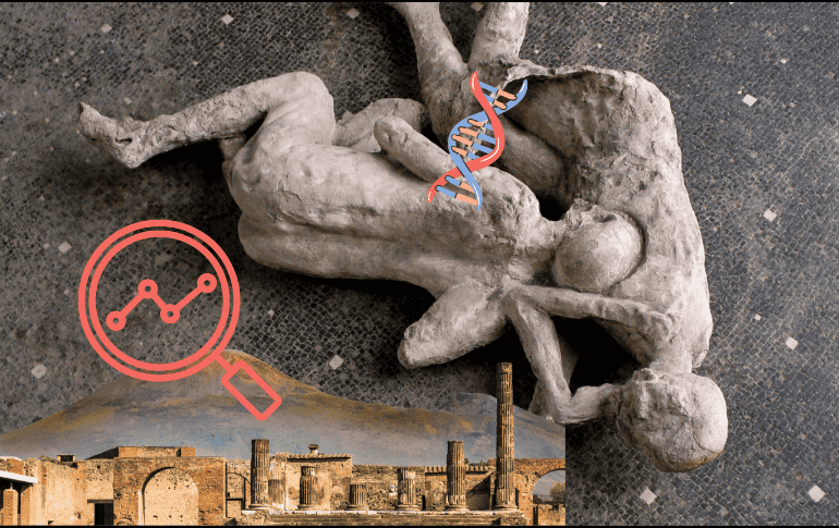 Nuevos estudios de ADN realizados sobre restos óseos muy fragmentados mezclados con yeso recuperado de víctimas del Pompeya reveló la manipulación de estos. EFE/ Archeological Park of Pompeii/ ESPECIAL/ CANVA