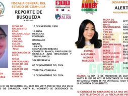 Uno de los casos es el de María Fernanda Chávez Pérez, de 16 años, quien fue vista por última vez el 7 de noviembre en el fraccionamiento Villas Zaragoza de Torreón. CORTESÍA
