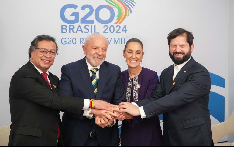 Gustavo Petro (Colombia), el anfitrión Luis Inácio Lula da Silva,  Claudia Sheinbaum y Gabriel Boric (Chile). SUN/Presidencia