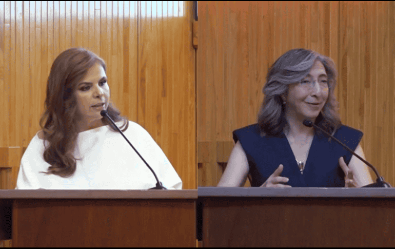 Karla Planter y Mara Robles presentaron su plan de trabajo como candidatas a ocupar la rectoría general de la Universidad de Guadalajara. CORTESÍA.