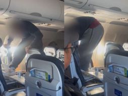 El hombre fue captado en video destrozando su asiento con patadas mientras estaba de pie sobre él. ESPECIAL.