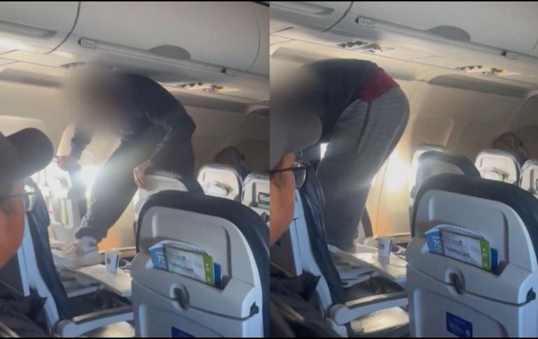 El hombre fue captado en video destrozando su asiento con patadas mientras estaba de pie sobre él. ESPECIAL.