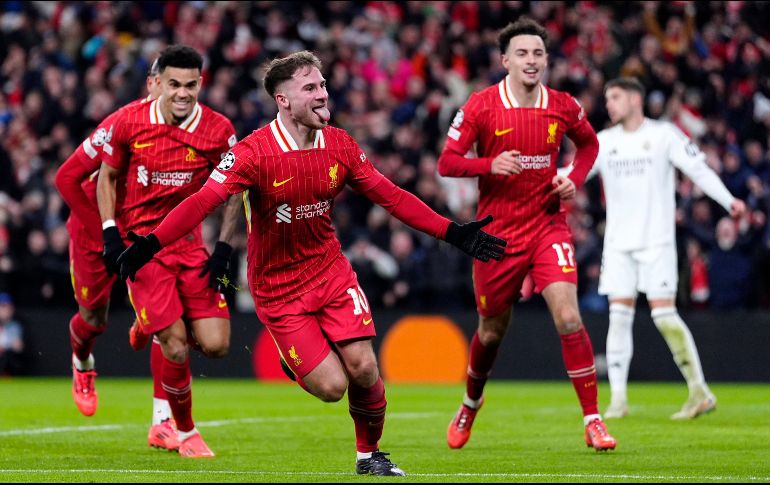 El tanto de Alexis Mac Allister celebra el gol abrió el marcador, reflejó el dominio que el Liverpool estaba ejerciendo sobre el Real Madrid. AP/PA/P. Byrne