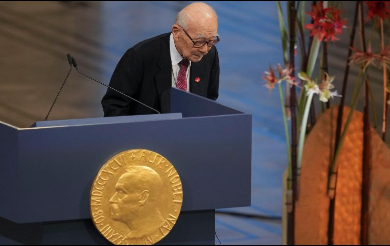 Terumi Tanaka, representante del grupo 'Nihon Hidankyo' que ganó el Premio Nobel de la Paz. AP /K. Cheung