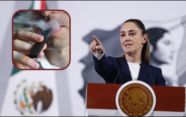 CLAUDIA SHEINBAUM. El Senado mexicano aprobó el pasado 11 de diciembre, la reforma que restringe desde la Constitución la producción, venta y uso de vapeadores y cigarrillos electrónicos. ESPECIAL, EFE / M. Guzmán y AFP