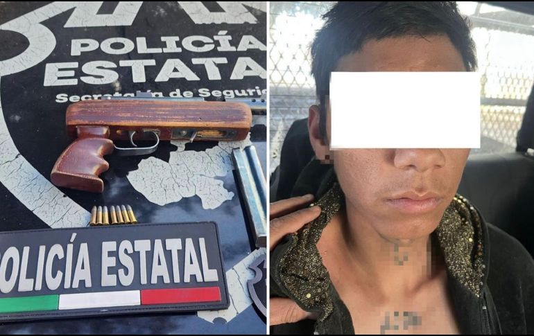 Oficiales de la Policía Preventiva Estatal capturaron a un joven que portaba una subametralladora de fabricación casera. ESPECIAL / POLICÍA ESTATAL