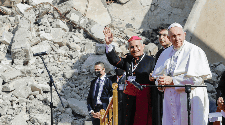 El papa Francisco al inicio de un acto para rezar por las víctimas de la guerra en Iraq en 2021. AP / ARCHIVO