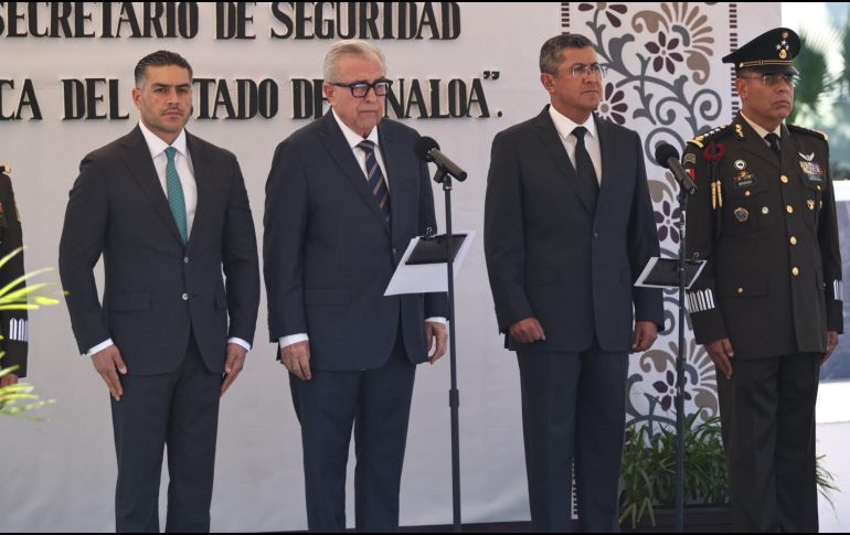 Su ascenso se dio en un acto protocolario en el que estuvieron presentes el gobernador del norteño estado de Sinaloa, Rubén rocha Moya, y el secretario de Seguridad y Protección Ciudadana (SSPC), Omar García Harfuch. ESPECIAL/X/@OHarfuch.
