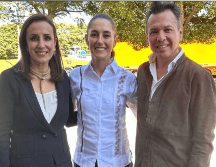 La Presidenta de México, Claudia Sheinbaum junto con el gobernador de Jalisco, Pablo Lemus y Maye Villa. ESPECIAL/X/ @PabloLemusN.