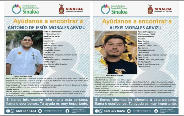 Los hermanos, Antonio de Jesús y Alexis Morales Arvizu, de 31 y 26 años de edad, respectivamente, fueron vistos por última vez el pasado viernes. ESPECIAL