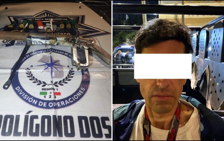Tras realizar la revisión de seguridad, le aseguraron una mochila que en su interior cargaba una escopeta de fabricación casera aparentemente calibre 12 y seis cartuchos útiles. ESPECIAL / POLICÍA DE GUADALAJARA