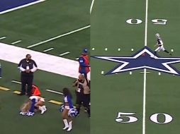 El impacto hizo que la porrista cayera al suelo, pero rápidamente fue asistida por sus compañeras y miembros de la organización. ESPECIAL.