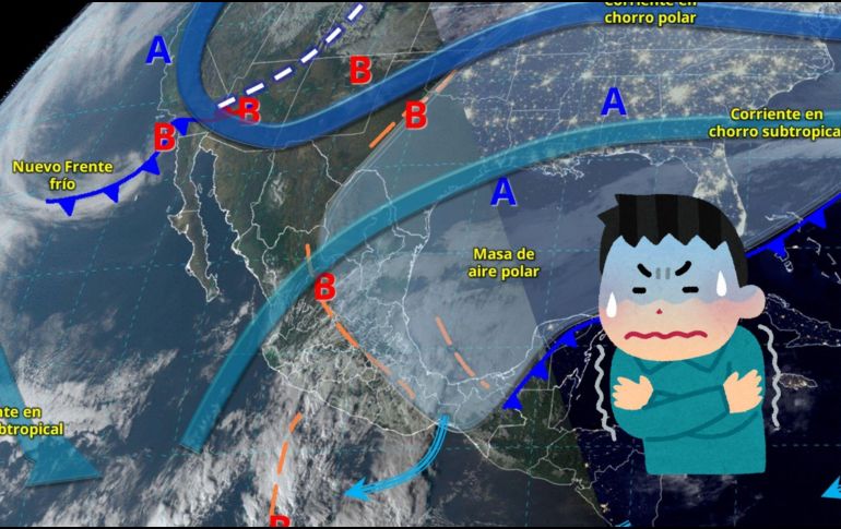 El frente frío No. 22 continuará su avance sobre el sureste mexicano y la península de Yucatán. X/ @conagua_clima.