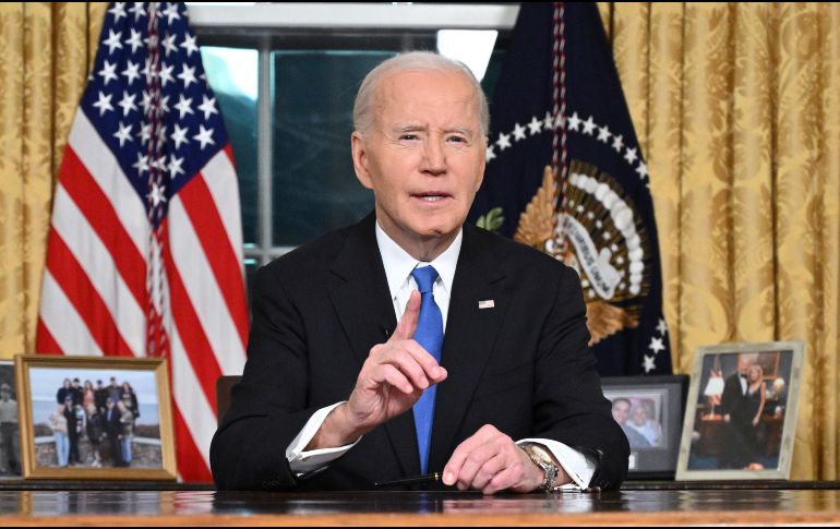Biden también aprovechó esta oportunidad, una de las últimas que tendrá de hablar en público como presidente, para hacer balance de su gestión en los últimos cuatro años. EFE/ MANDEL NGAN.