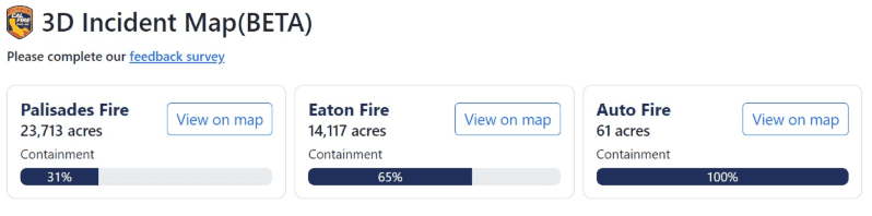 Porcentaje de contención de incendios activos. Departamento de Silvicultura y Protección contra Incendios de California.&nbsp;