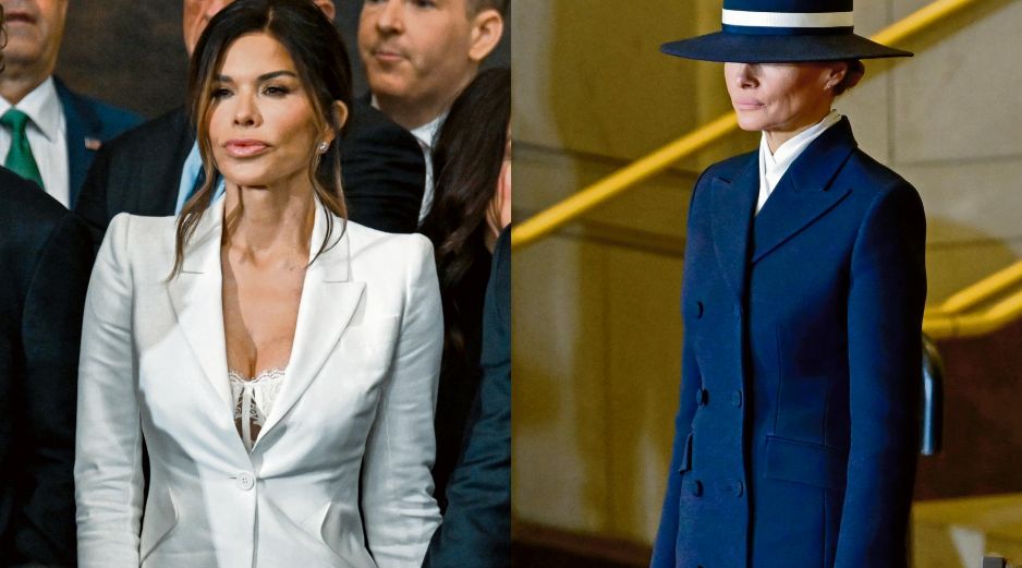 Lauren Sánchez (izquierda) causó revuelo por vestir un corsé de lencería, mientras que Melania (derecha) lució elegante. EFE