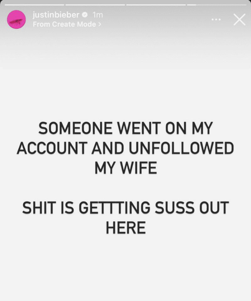 Justin Bieber compartió mensaje en sus historias de Instagram / @justinbieber 