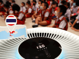 Además de las instalaciones en escuelas, las autoridades tailandesas recomiendan a los menores cubrirse con mascarillas, recordando a los tiempos de pandemia. EFE/EPA/RUNGROJ YONGRIT/ CANVA