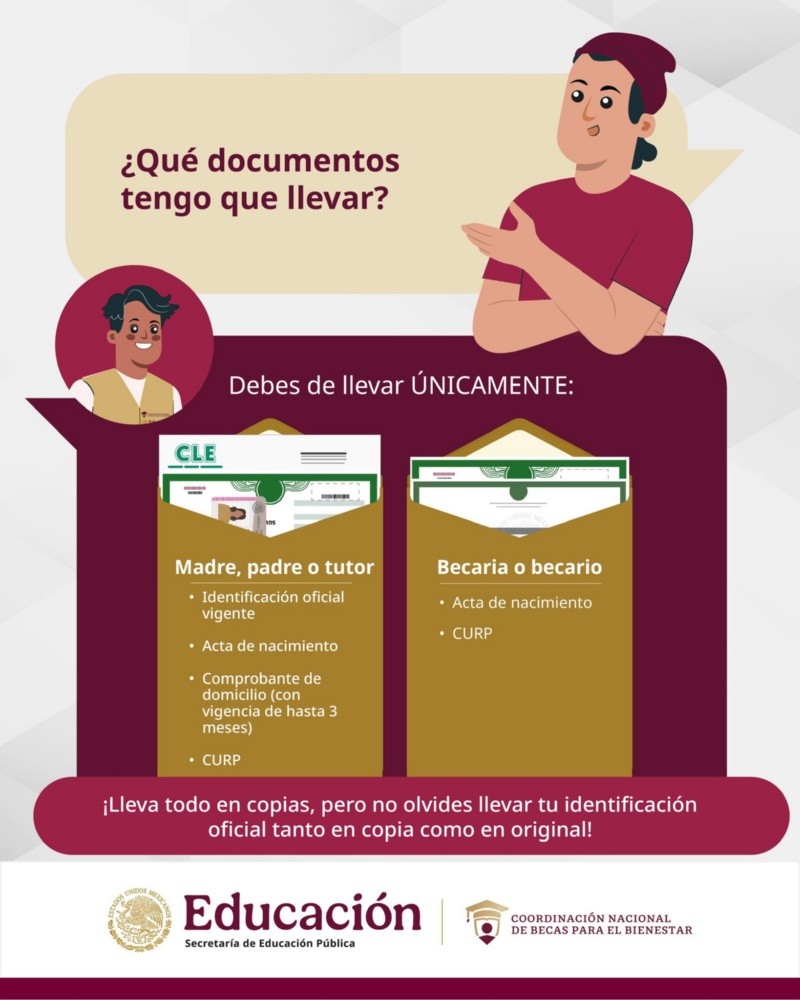 &nbsp;Documentos para la recoger tarjeta de cobro para Beca Rita Cetina. ESPECIAL/X @Julio_LeonT