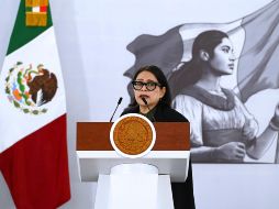 En la fotografía, Emilia Esther Calleja, directora general de la CFE, durante rueda de prensa este miércoles. EFE/ESPECIAL/Presidencia de México