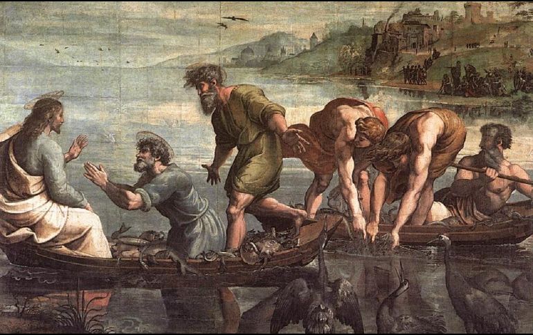 «Jesús le dijo a Simón: “No temas; desde ahora serás pescador de hombres”. Luego llevaron las barcas a tierra y, dejándolo todo, lo siguieron». WIKIMEDIA/«La pesca milagrosa», de Rafael Sanzio