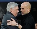 Carlo Ancelotti y Pep Guardiola volverán a cruzar sus caminos en búsqueda de avanzar en Champions. AFP/P. Marcou