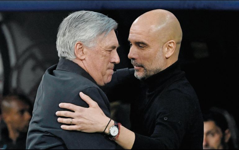 Carlo Ancelotti y Pep Guardiola volverán a cruzar sus caminos en búsqueda de avanzar en Champions. AFP/P. Marcou