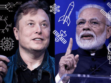 Modi, primer ministro de India, y Elon Musk, millonario estadounidense, se reunieron para hablar del desarrollo tecnológico y espacial de India en los próximos años. AFP/B. Smialowski/EFE/P. Foley/CANVA.