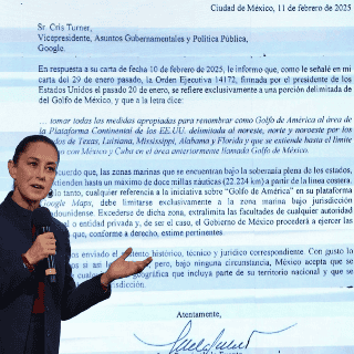 Sheinbaum exhibe carta que envió a Google por el Golfo de México