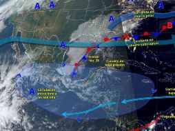 Se anticipa que el frente frío No. 28 se moverá hacia el sureste de México y la Península de Yucatán, donde interactuará con la humedad tanto del mar Caribe como del océano Pacífico. X/ @conagua_clima.