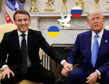 El presidente de Estados Unidos, Donald Trump, se reúne con su homólogo francés, Emmanuel Macron y hablan de la situación entre Rusia y Ucrania. EFE/L. Marin