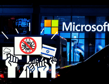 Trabajadores de Microsoft protestan por venta de servicios de IA y nube al ejército israelí. AFP/J. Moon/CANVA.