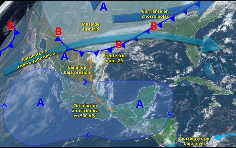 El Frente Frío Núm. 29 se desplazará hacia el norte y noreste de México. X/ CONAGUA.