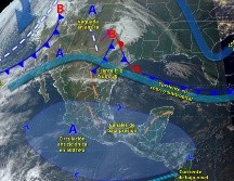 Canales de baja presión en combinación con inestabilidad en niveles medios y altos de la atmósfera tendrán efecto en el país esta semana. ESPECIAL/ Servicio Meteorológico Nacional.