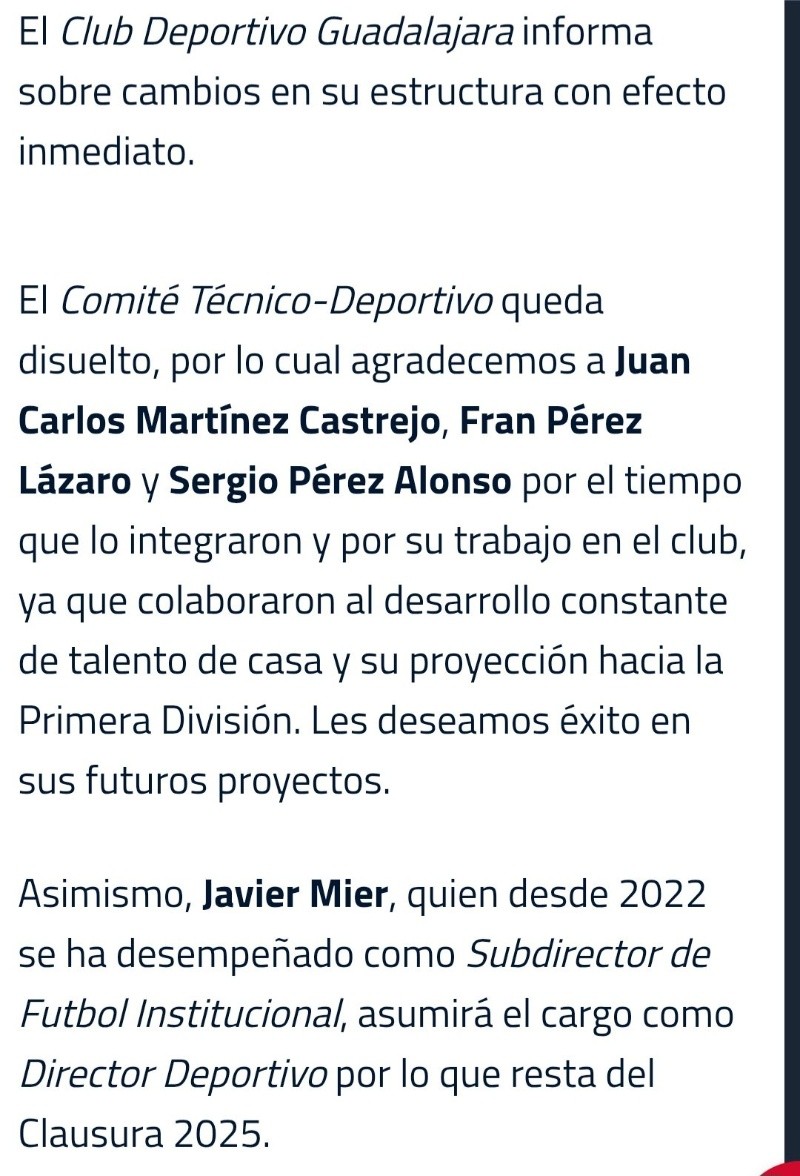 Comunicado oficial por parte del rebaño. SITIO WEB CHIVAS/Chivasdecorazon.com.mx 