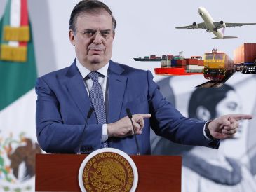 Marcelo Ebrard, secretario de Economía, habla en "La Mañanera del Pueblo" sobre los aranceles de EU a México. EFE / M. Guzmán