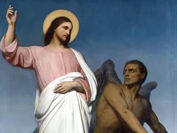 «Jesús, lleno del Espíritu Santo, regresó del Jordán y conducido por el mismo Espíritu, se internó en el desierto, donde permaneció durante cuarenta días y fue tentado por el demonio». WIKIPEDIA/«Las tentaciones de Jesús», de Ary Scheffer.