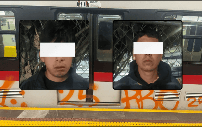 Mediante un reporte al número de emergencia del 911 se informó sobre dos personas que hacían una pinta en una unidad del tren. ESPECIAL/Secretaría de Seguridad Estatal