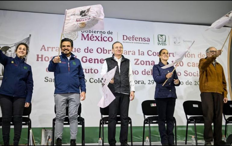 Alfonso Durazo Montaño y  Claudia Sheinbaum Pardo, dieron el banderazo de arranque de obra del nuevo Hospital General de Zona.ESPECIAL / SUN