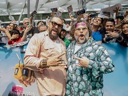 Jason Momoa y Jack Black posan durante la gira de promoción de la cinta. CORTESÍA