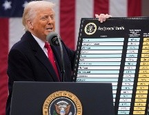 El presidente estadounidense Donald Trump durante un evento para anunciar aranceles nuevos en la Rosaleda de la Casa Blanca, en Washington. AP/ M. Schiefelbein.