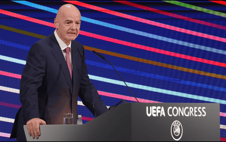Gianni Infantino, presidente de la FIFA, en el congreso anual de la UEFA en Belgrado, Serbia. EFE / A. Cukic