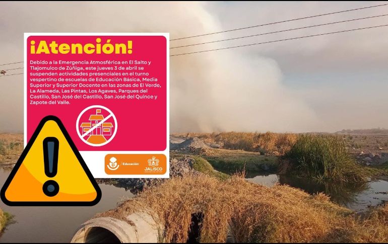 Las actividades presenciales en escuelas de educación básica, media superior y superior docente se suspenderán en las zonas afectadas de El Salto y Tlajomulco. ESPECIAL / Protección Civil y Bomberos de Jalisco
