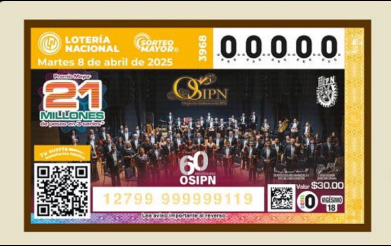 El billete del Sorteo Mayor 3968 conmemoró aniversario 60 de la Orquesta Sinfónica del Instituto Politécnico Nacional. X/lotenal