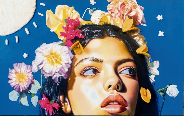 La artista Annie Álvarez presenta su obra “Hilito de sangre sale del corazón”, óleo y lana sobre tela, 2025. CORTESÍA